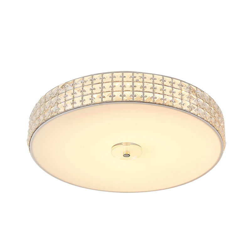 K9 Crystal Drum Flush Mount Lighting Minimalist Silver 12"/16"/19.5" Wide LED Ceiling Light for Bedroom