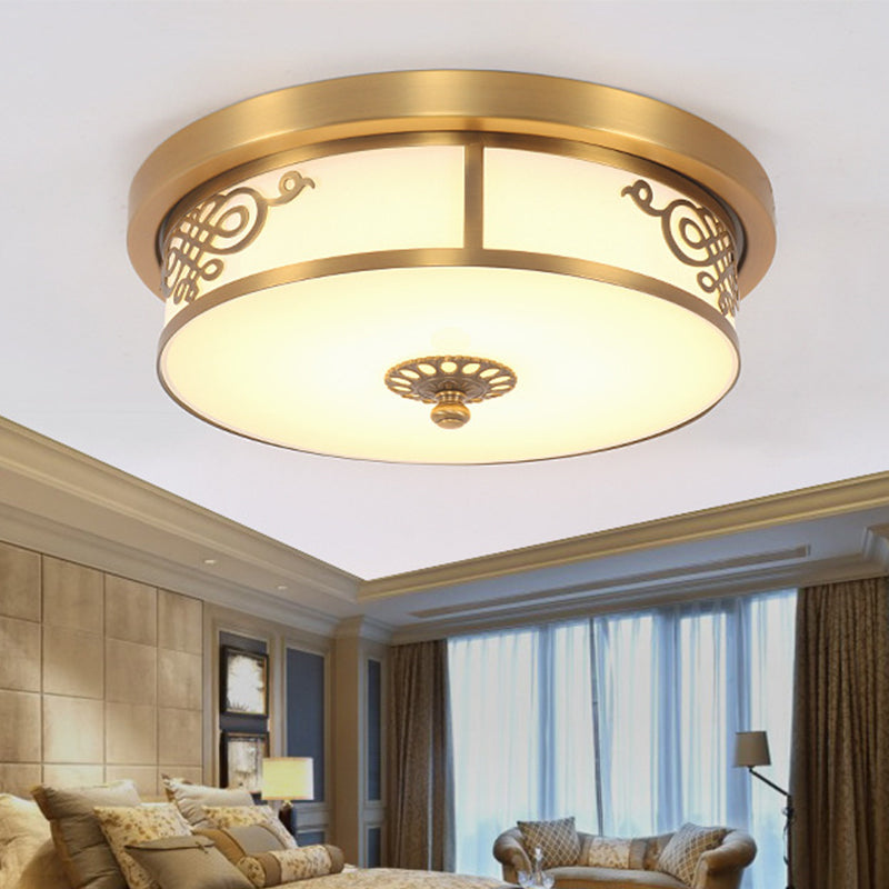 Brass Finish LED Ceiling Light 12"/16"/19.5" Dia Traditional Metallic Round Flushmount Light in Second Gear