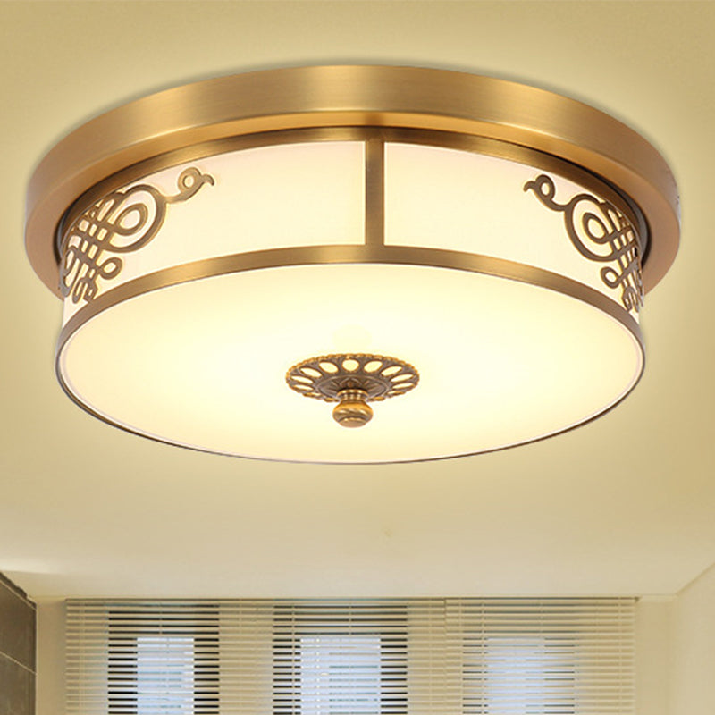 Brass Finish LED Ceiling Light 12"/16"/19.5" Dia Traditional Metallic Round Flushmount Light in Second Gear