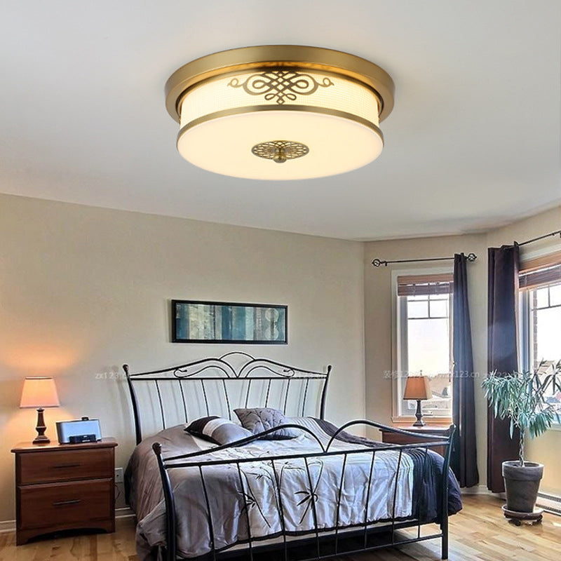 Brass Finish LED Ceiling Light 12"/16"/19.5" Dia Traditional Metallic Round Flushmount Light in Second Gear