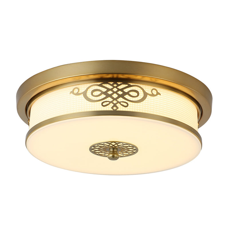 Brass Finish LED Ceiling Light 12"/16"/19.5" Dia Traditional Metallic Round Flushmount Light in Second Gear