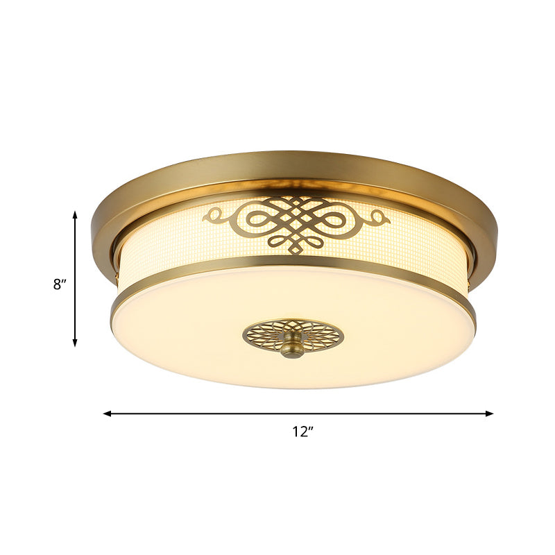 Brass Finish LED Ceiling Light 12"/16"/19.5" Dia Traditional Metallic Round Flushmount Light in Second Gear