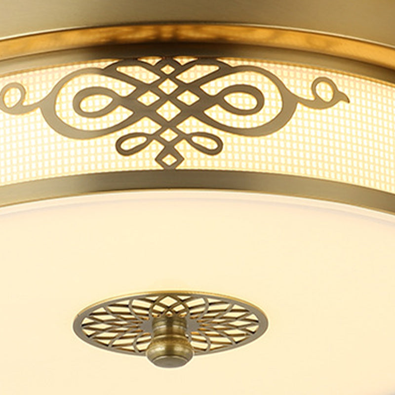 Brass Finish LED Ceiling Light 12"/16"/19.5" Dia Traditional Metallic Round Flushmount Light in Second Gear