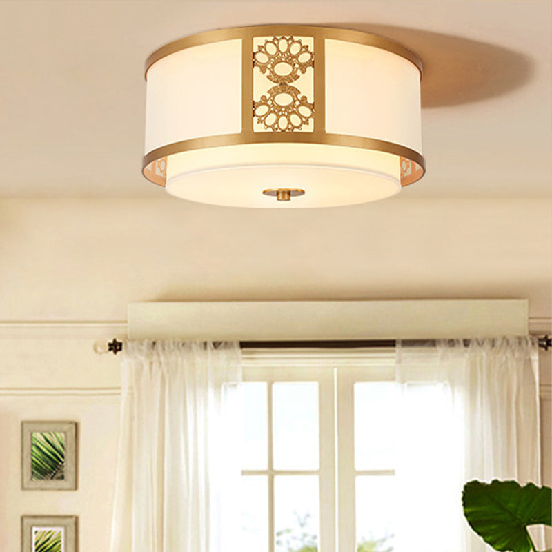 16"/19.5"Dia Brass Finish 3/4-Light Ceiling Lamp Minimalist Opaque Glass Dual Round Flush Mount Light