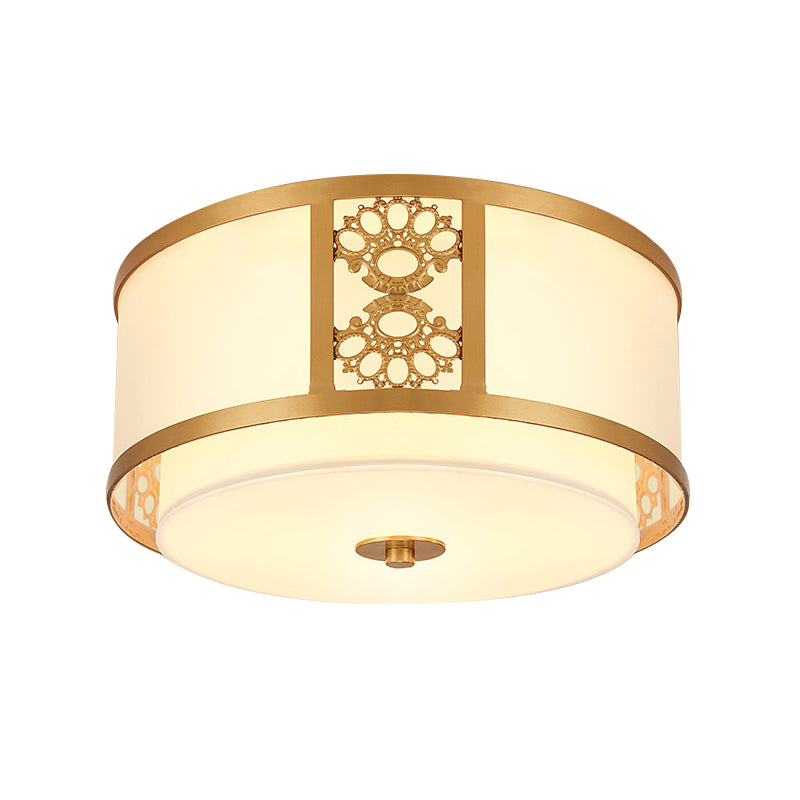 16 "/19.5" Dia Brass Finish 3/4-Light Ceiling Lamp Minimalist Opaque Glass Dual Round Flush Mount Light