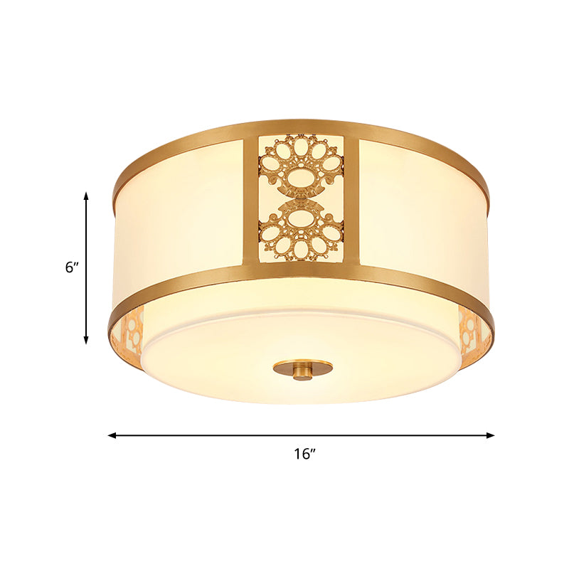 16"/19.5"Dia Brass Finish 3/4-Light Ceiling Lamp Minimalist Opaque Glass Dual Round Flush Mount Light