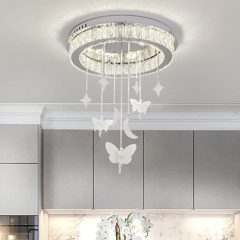 Nickel Circular Ceiling Light Fixture Simple Style K9 Crystal 18"/23.5" Wide LED Flush Mount with Spirit Decoration