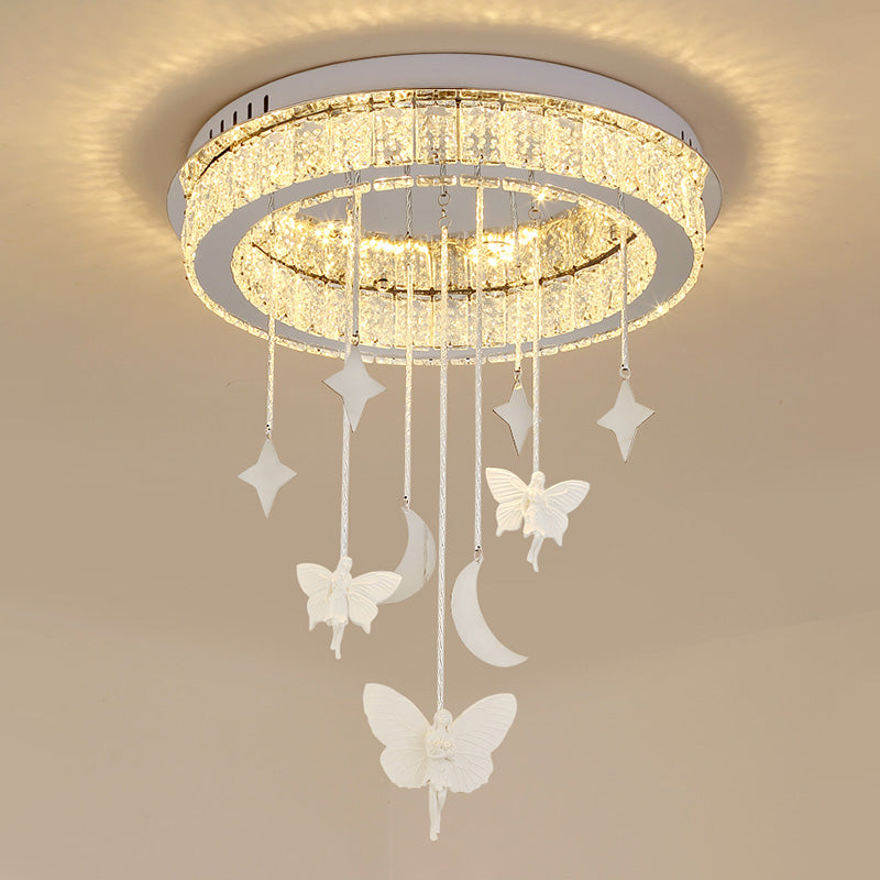 Nickel Circular Ceiling Light Fixture Simple Style K9 Crystal 18"/23.5" Wide LED Flush Mount with Spirit Decoration