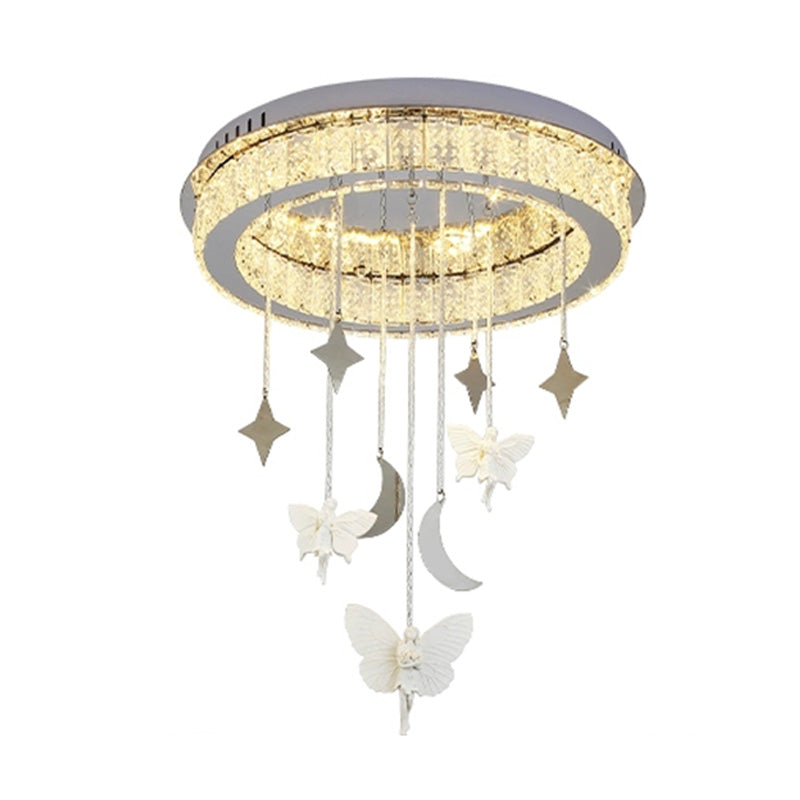 Nickel Circular Ceiling Light Fixture Simple Style K9 Crystal 18"/23.5" Wide LED Flush Mount with Spirit Decoration