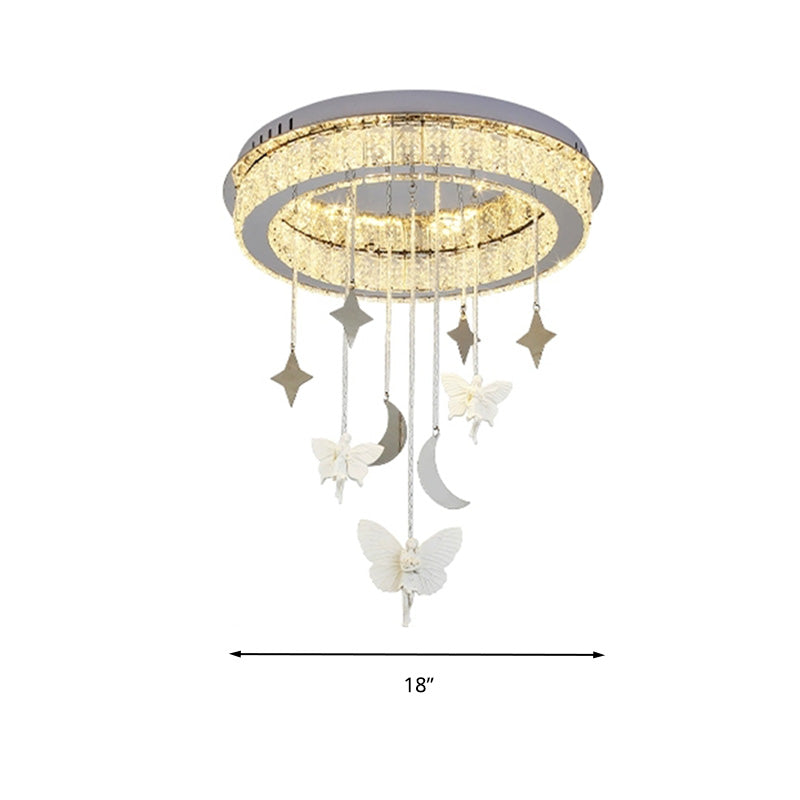 Nickel Circular Ceiling Light Fixture Simple Style K9 Crystal 18"/23.5" Wide LED Flush Mount with Spirit Decoration