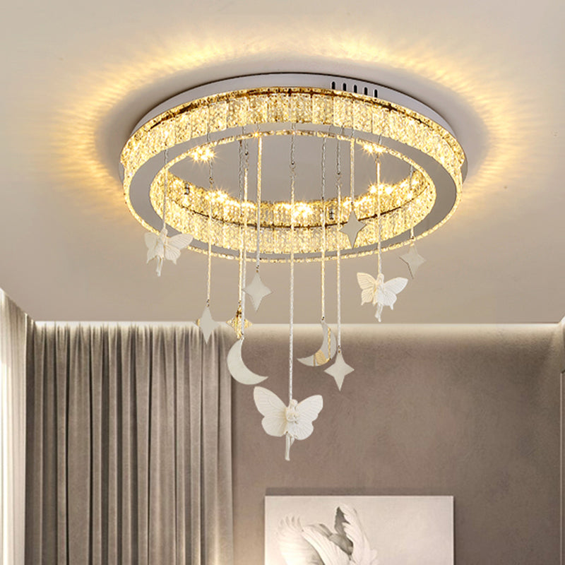 Nickel Circular Ceiling Light Fixture Simple Style K9 Crystal 18"/23.5" Wide LED Flush Mount with Spirit Decoration