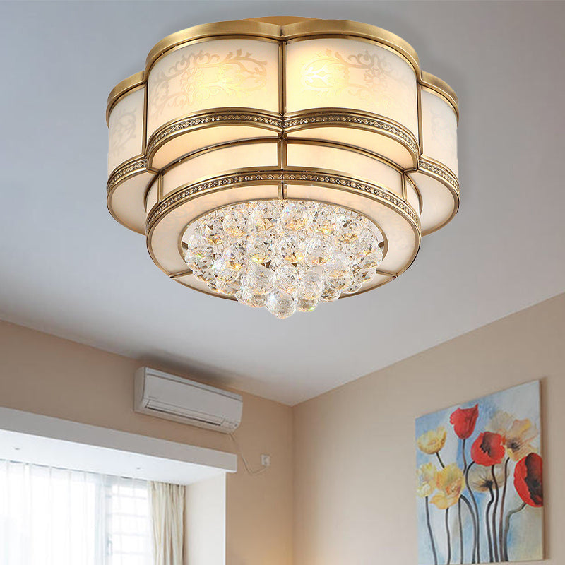 LED Flush Mount Ceiling Light Traditional Tapered Clear Crystal Flushmount Lamp in Warm Light for Living Room