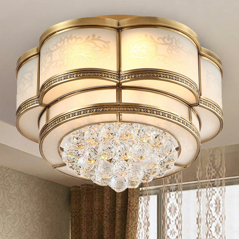 LED Flush Mount Ceiling Light Traditional Tapered Clear Crystal Flushmount Lamp in Warm Light for Living Room