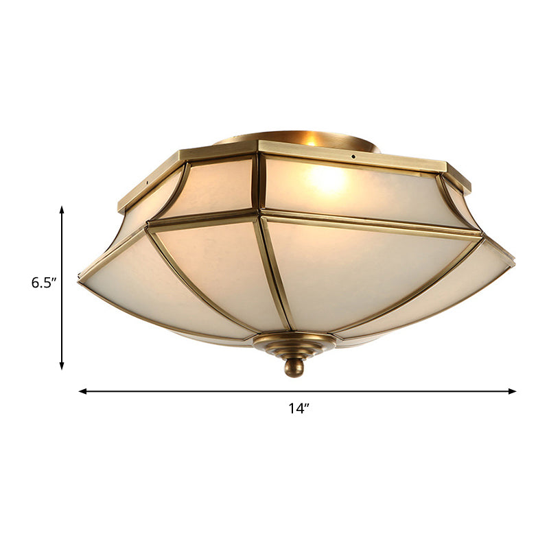 3 Lights Beveled Ceiling Lamp Classic Brass Finish Opal Glass Shade Flush Mount Light