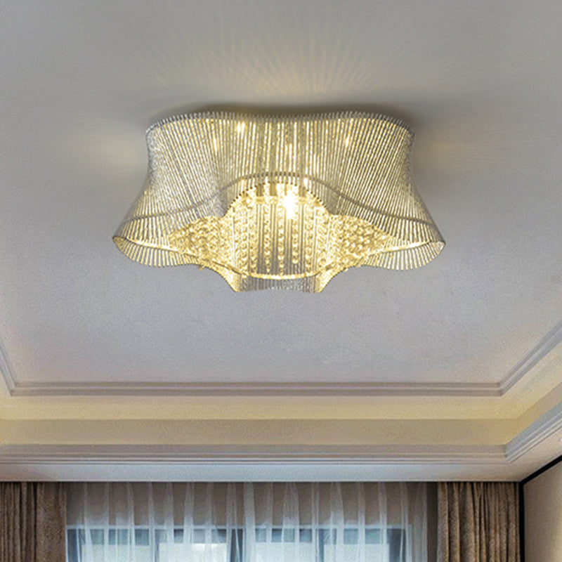 7 Hoofden Slaapkamer Plafond Lamp Eenvoudige Chrome Flush Mount Armatuur met Golvende Crystal Rod Shade