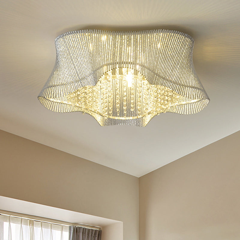 7 Hoofden Slaapkamer Plafond Lamp Eenvoudige Chrome Flush Mount Armatuur met Golvende Crystal Rod Shade