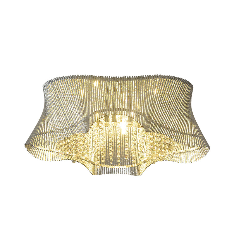 7 Hoofden Slaapkamer Plafond Lamp Eenvoudige Chrome Flush Mount Armatuur met Golvende Crystal Rod Shade