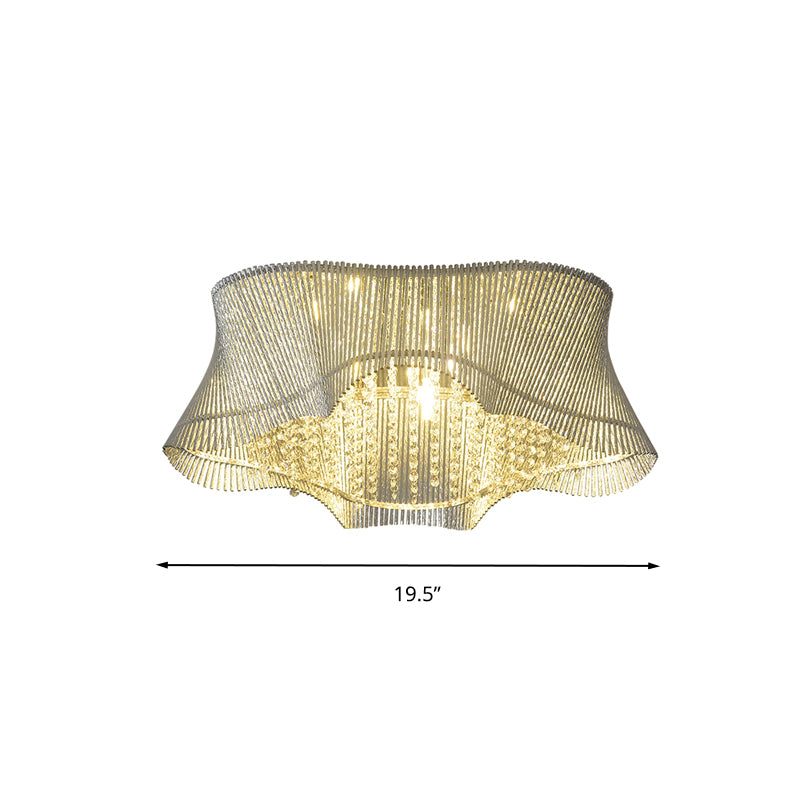 7 Hoofden Slaapkamer Plafond Lamp Eenvoudige Chrome Flush Mount Armatuur met Golvende Crystal Rod Shade