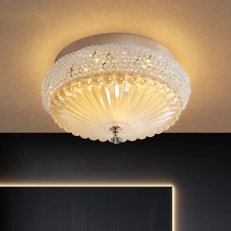 14 "/18" Wide White Round Flush Mount Lighting Simple Style Crystal Beaded LED Plafond Lamp in Wit/Warm Licht