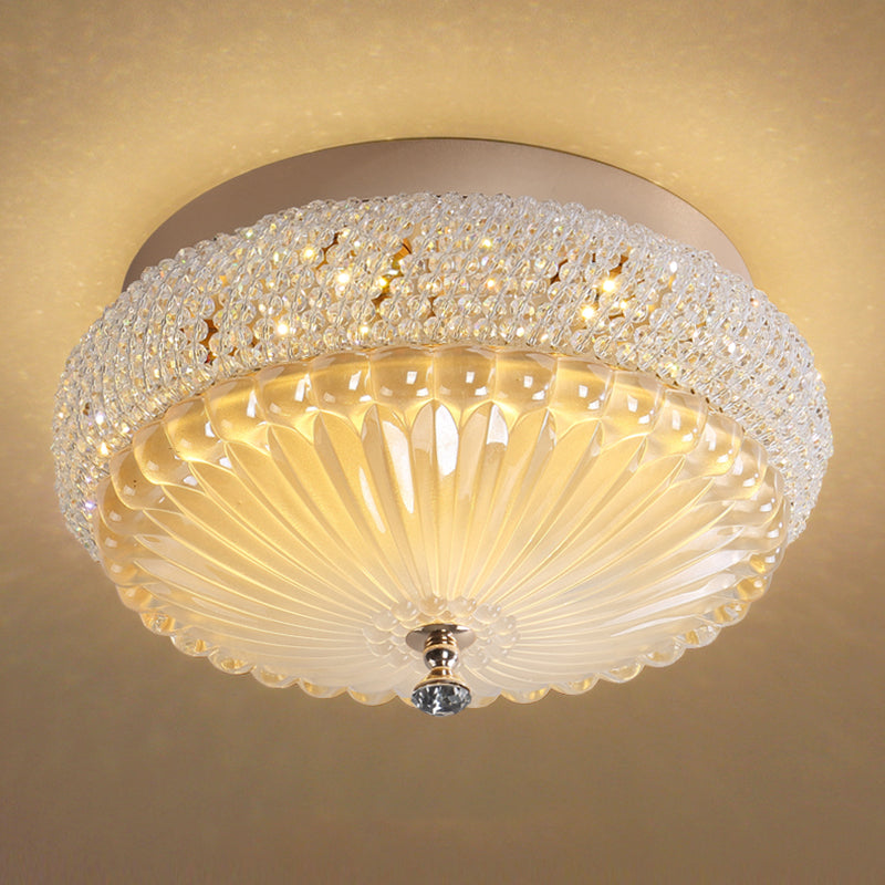 14"/18" Wide White Round Flush Mount Lighting Simple Style Crystal Beaded LED Ceiling Lamp in White/Warm Light