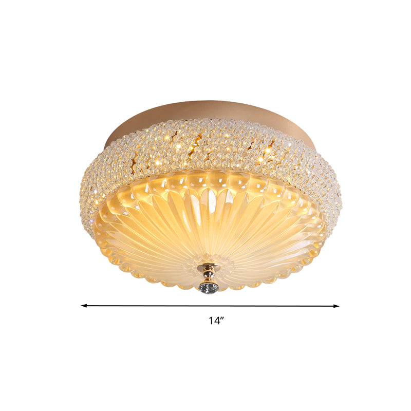 14 "/18" Wide White Round Flush Mount Lighting Simple Style Crystal Beaded LED Plafond Lamp in Wit/Warm Licht