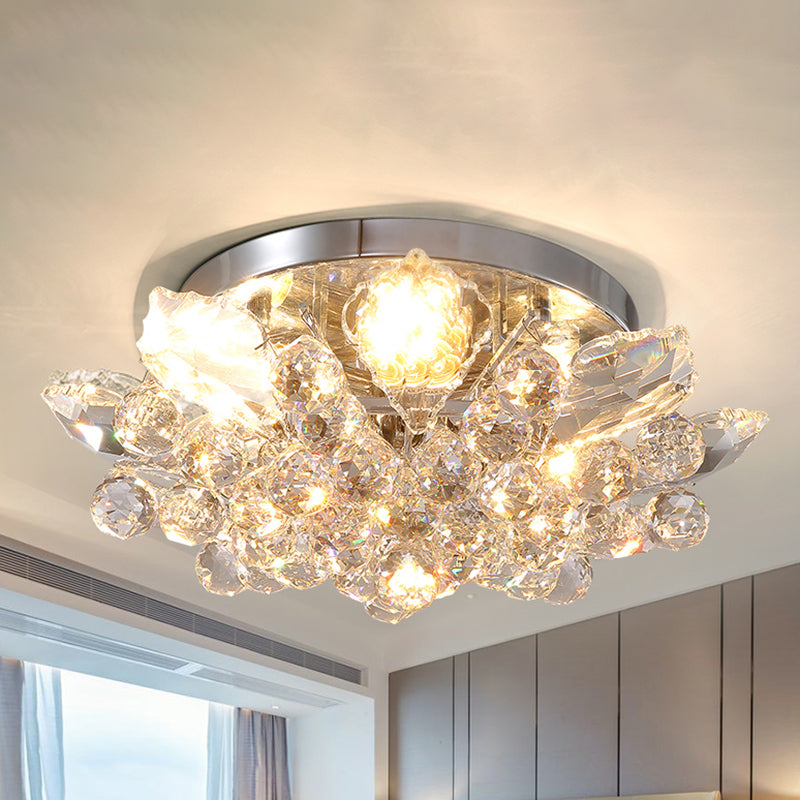 Clear Crystal Ball Cascade Ceiling Lighting Contemporary Gold/Silver LED Semi Flush Mount