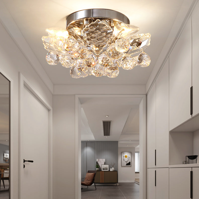 Clear Crystal Ball Cascade Plafond Verlichting Hedendaagse Goud/Zilver LED Semi Flush Mount