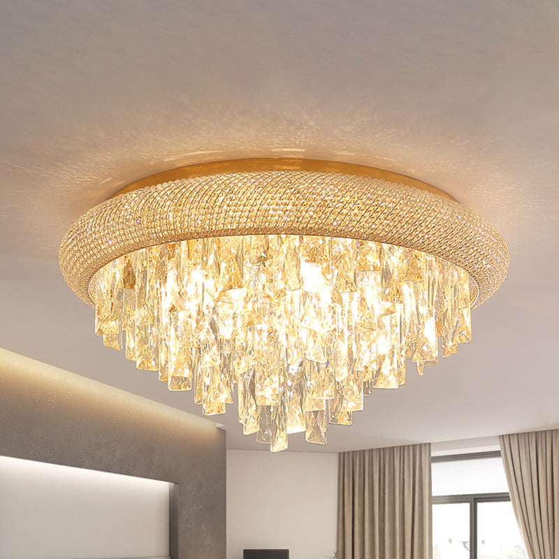 Gold Tapered Ceiling Light Fixture Simple Style Rectangle-Cut Crystal LED Flush Light