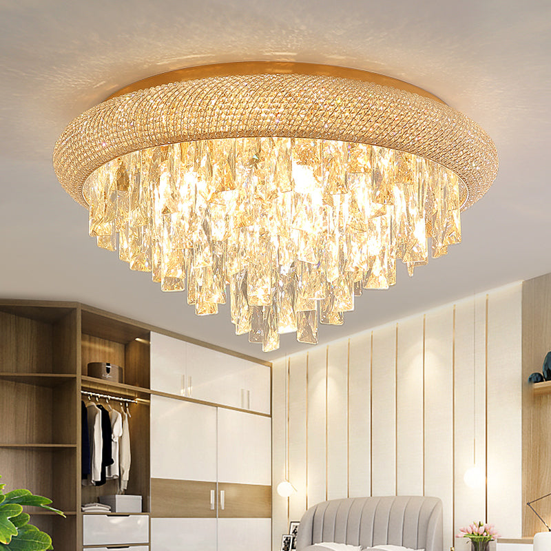 Gold Tapered Ceiling Light Fixture Simple Style Rectangle-Cut Crystal LED Flush Light