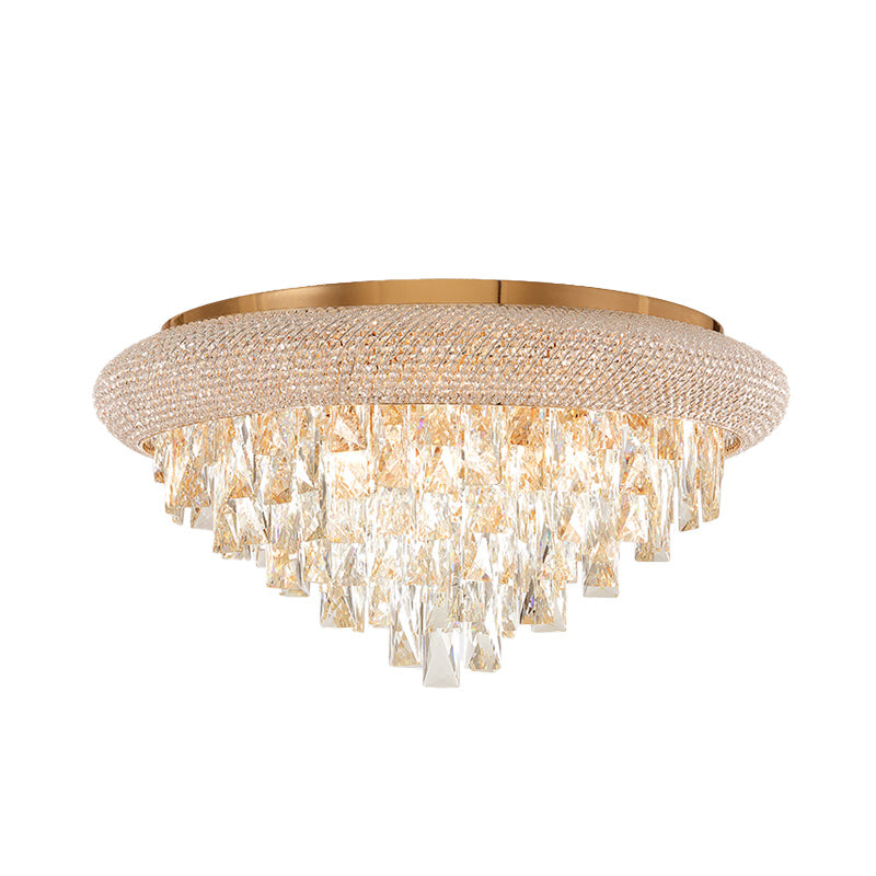 Gold Tapered Ceiling Light Fixture Simple Style Rectangle-Cut Crystal LED Flush Light