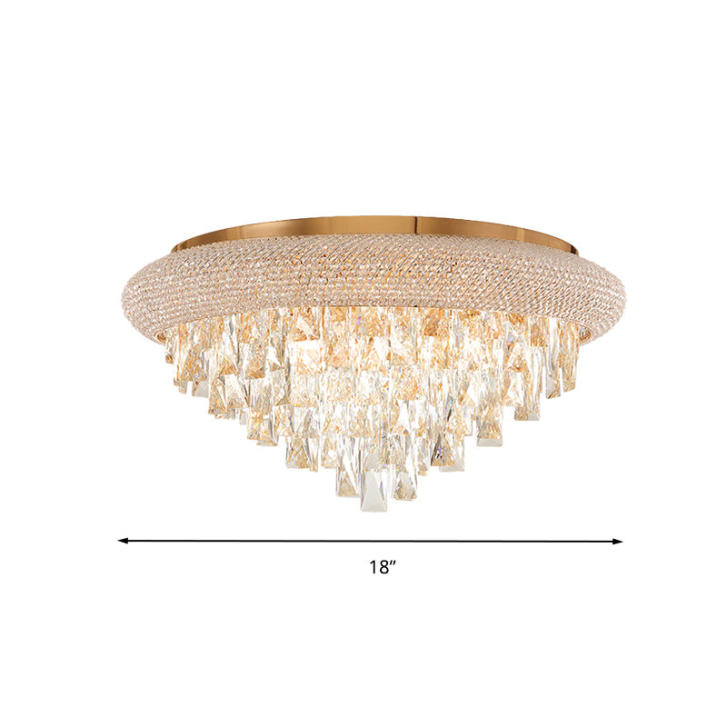 Gold Tapered Ceiling Light Fixture Simple Style Rectangle-Cut Crystal LED Flush Light