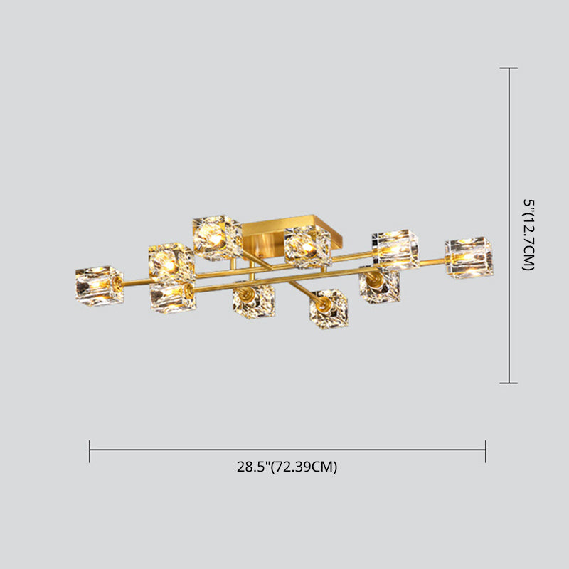 Montaje de semi rascijada LED de sombra de cristal cuadrada en la moderna luz de techo de estilo de lujo con tira de cobre