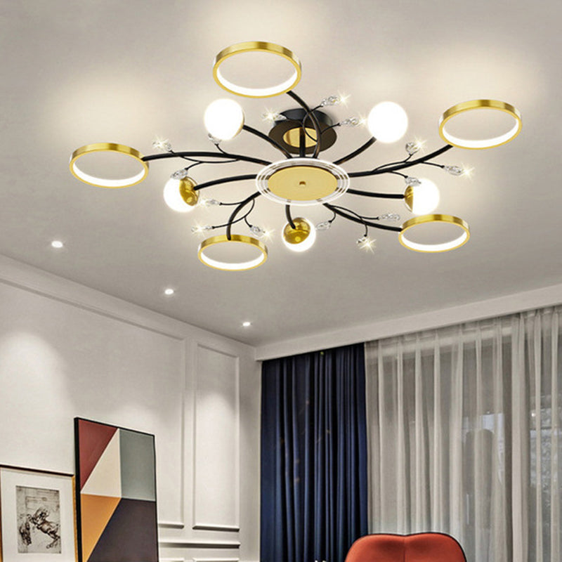 Acrylic Shade LED Semi-Flush Mount in Modern Simplicity Metal Sputnik Ceiling Light in Black and Gold