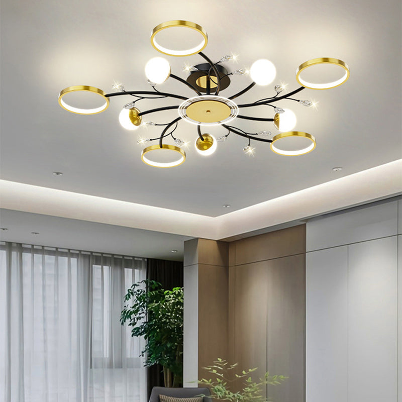 Acrylic Shade LED Semi-Flush Mount in Modern Simplicity Metal Sputnik Ceiling Light in Black and Gold