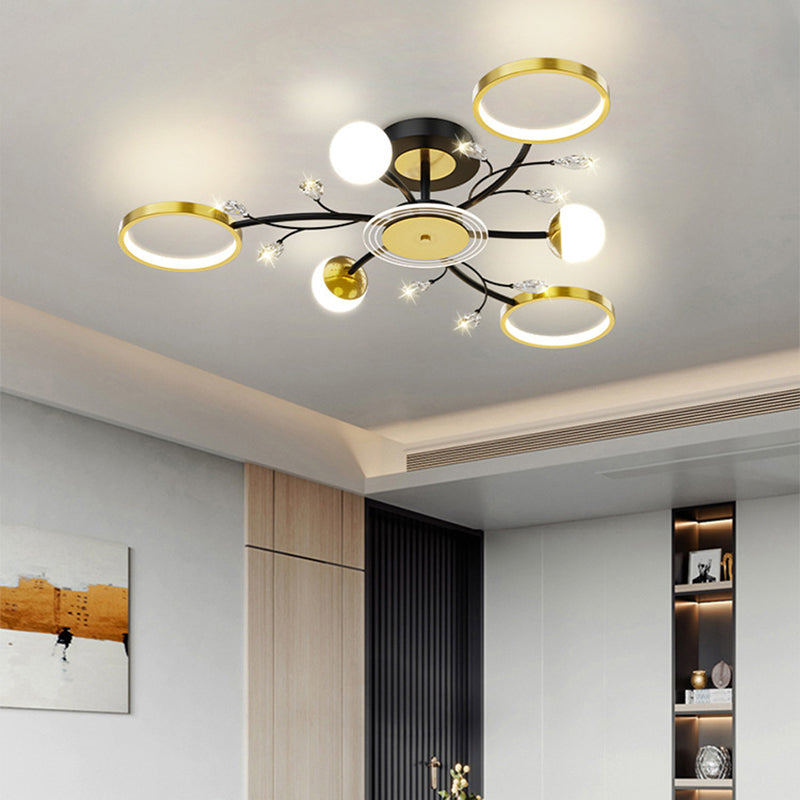 Acrylic Shade LED Semi-Flush Mount in Modern Simplicity Metal Sputnik Ceiling Light in Black and Gold