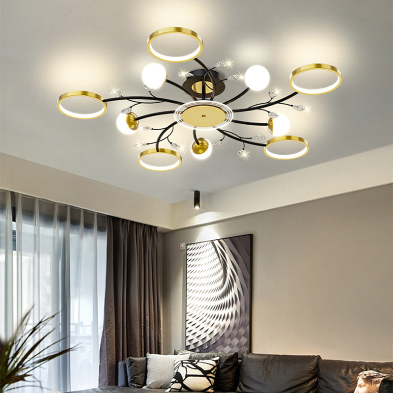 Acrylic Shade LED Semi-Flush Mount in Modern Simplicity Metal Sputnik Ceiling Light in Black and Gold