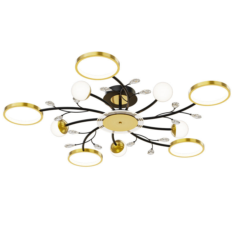 Acrylic Shade LED Semi-Flush Mount in Modern Simplicity Metal Sputnik Ceiling Light in Black and Gold