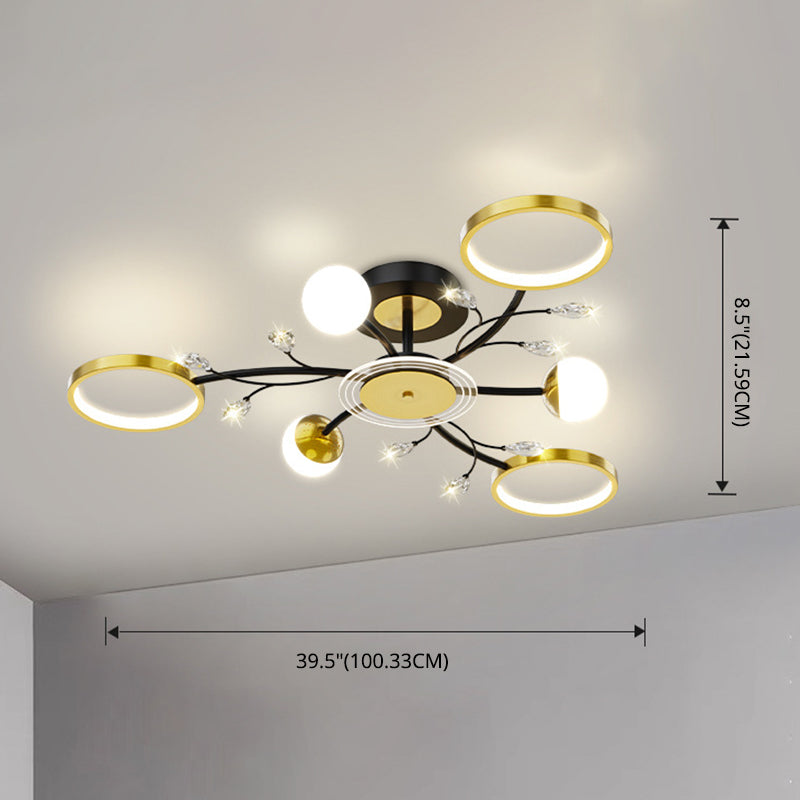 Montaje semi-flush LED de sombra acrílica en la simplicidad moderna de la luz de techo de sputnik en negro y dorado