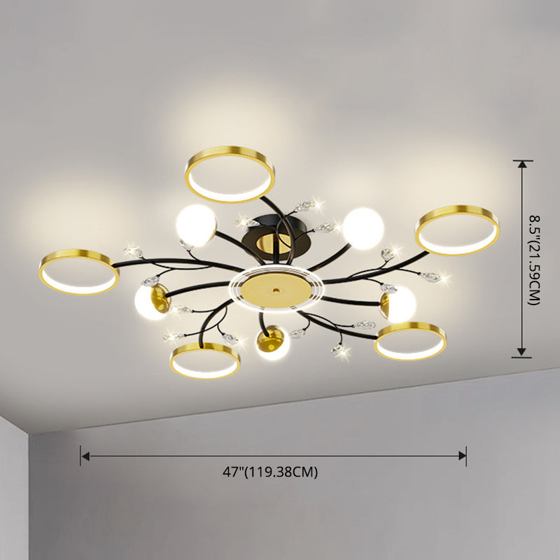 Montaje semi-flush LED de sombra acrílica en la simplicidad moderna de la luz de techo de sputnik en negro y dorado