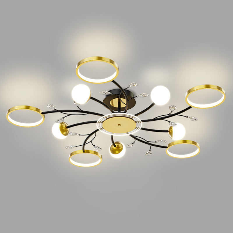 Acrylic Shade LED Semi-Flush Mount in Modern Simplicity Metal Sputnik Ceiling Light in Black and Gold