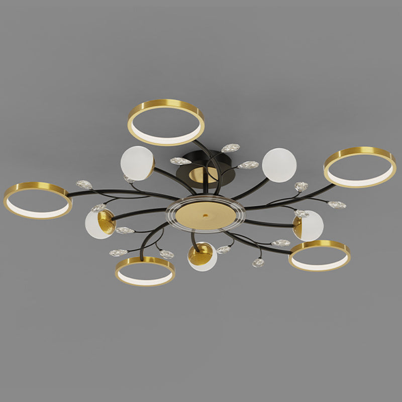 Acrylic Shade LED Semi-Flush Mount in Modern Simplicity Metal Sputnik Ceiling Light in Black and Gold