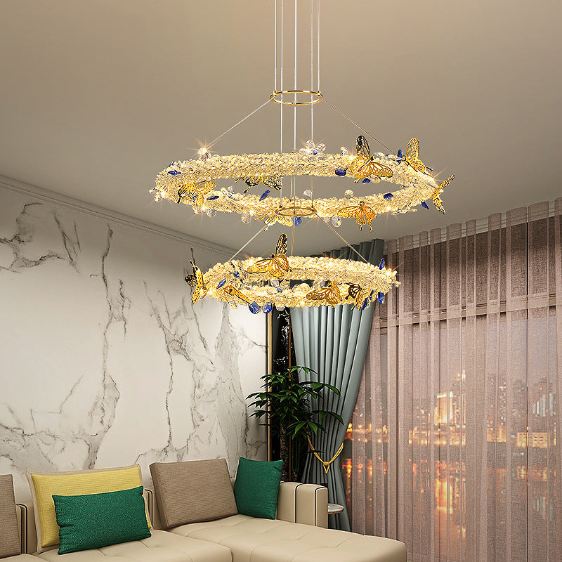 Modern Luxury Style Layered Ring Pendant Lighting Fixtures Crystal Pendant Light for Living Room