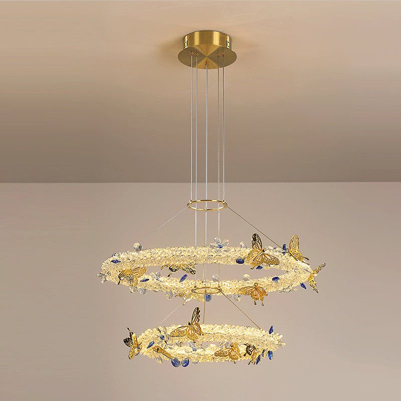 Modern Luxury Style Layered Ring Pendant Lighting Fixtures Crystal Pendant Light for Living Room