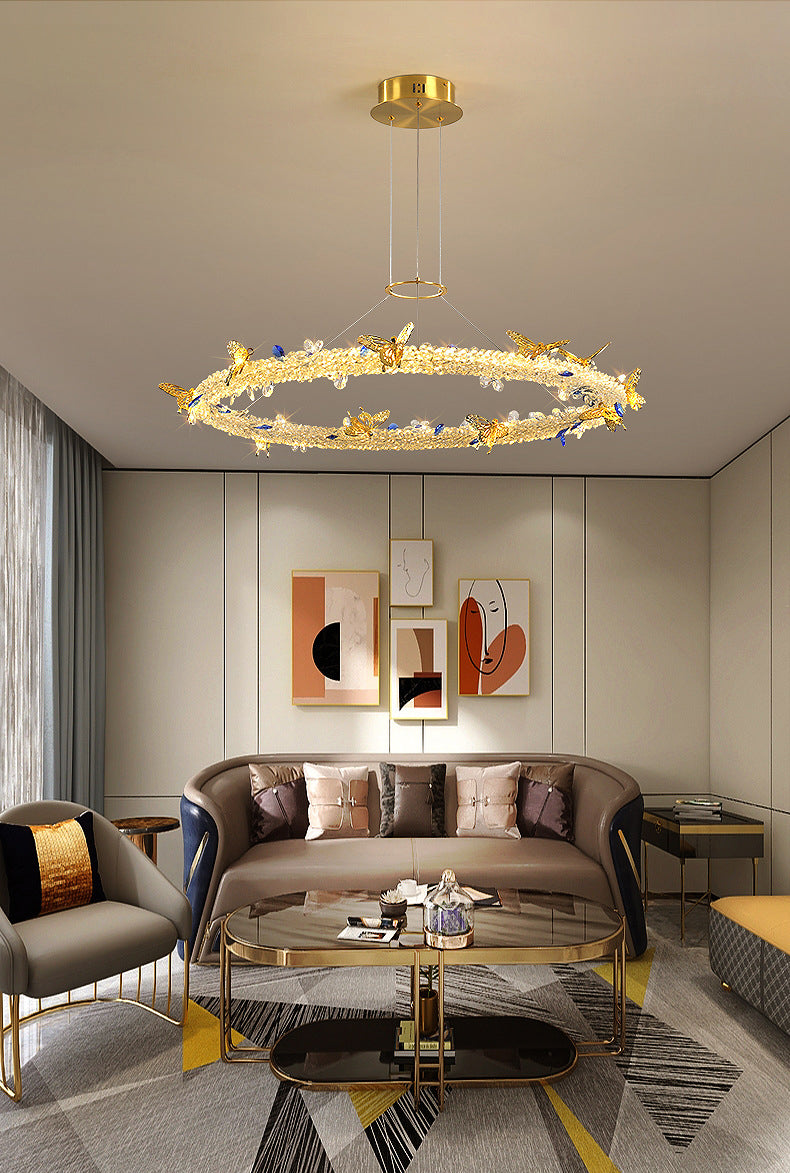 Modern Luxury Style Layered Ring Pendant Lighting Fixtures Crystal Pendant Light for Living Room