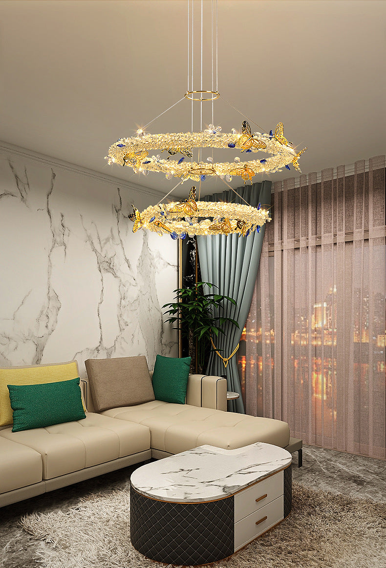 Modern Luxury Style Layered Ring Pendant Lighting Fixtures Crystal Pendant Light for Living Room