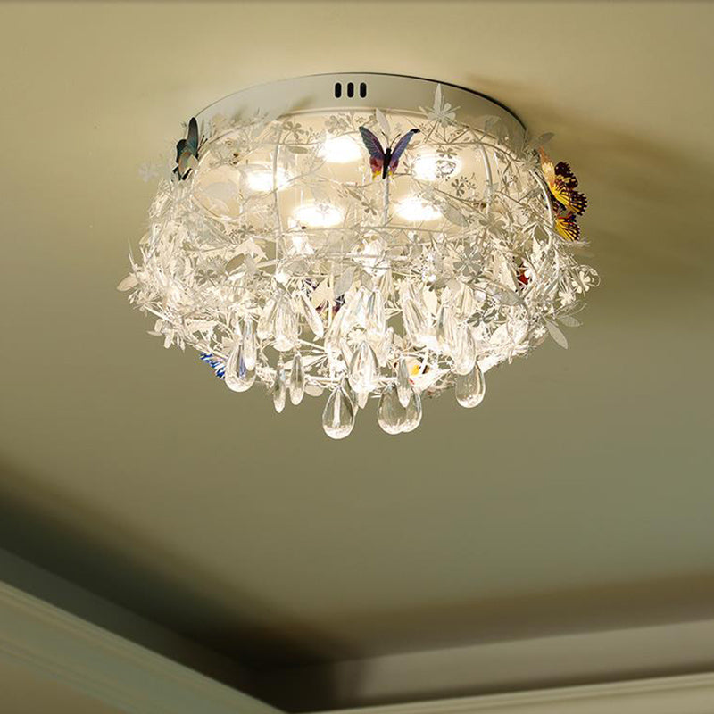 18 "/23.5" Wide Cascade Ceiling Mounted Light Teardrop Contemporary Teardrop Crystal 5 Heads Nickel Flush Light