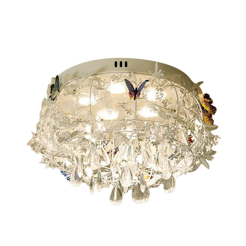 18"/23.5" Wide Cascade Ceiling Mounted Light Contemporary Teardrop Crystal 5 Heads Nickel Flush Light