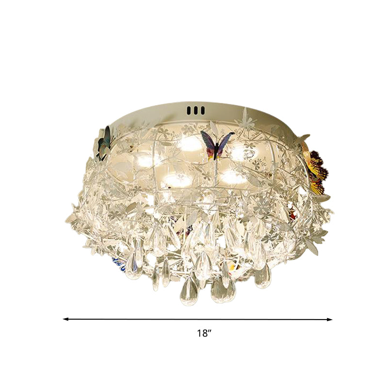 18 "/23.5" Wide Cascade Ceiling Mounted Light Teardrop Contemporary Teardrop Crystal 5 Heads Nickel Flush Light