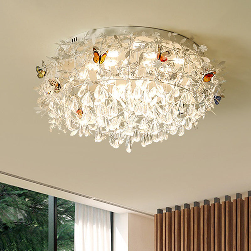 18 "/23.5" Wide Cascade Ceiling Mounted Light Teardrop Contemporary Teardrop Crystal 5 Heads Nickel Flush Light