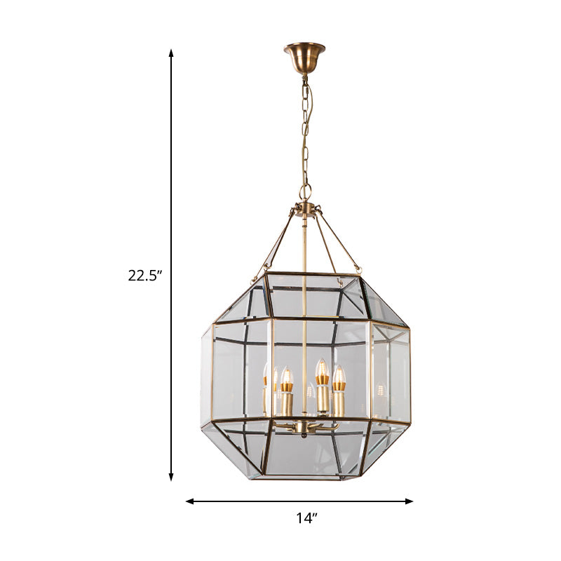 Klares Glas geometrischer Kronleuchter Lampe Kolonial 3 Köpfe Wohnzimmer Anhängerleuchte